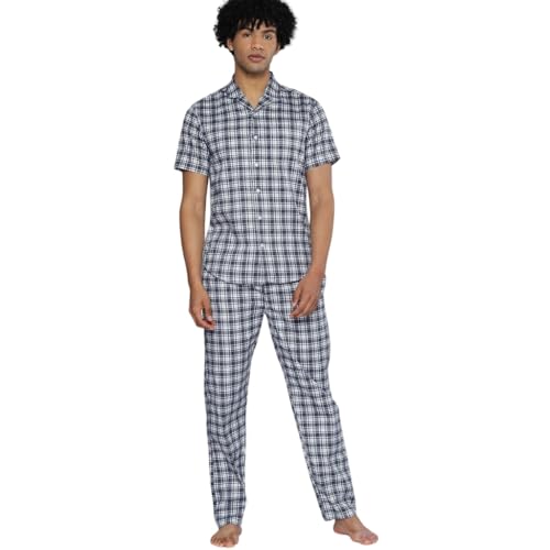 Image of The Indian Garage Co Men's Cotton Slim Fit Polka Dot Shirt & Pant Lounge Wear Set