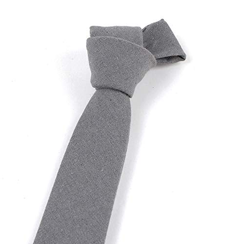 Image of Elfeves Men's Skinny Solid Color Tie Causal Cotton Linen Narrow Slim cut Necktie