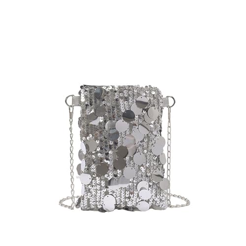 Bolsa de ombro com glitter, bolsa transversal reversível de lantejoulas, para mulheres, vestido de noite, tamanho médio, Prata, prata