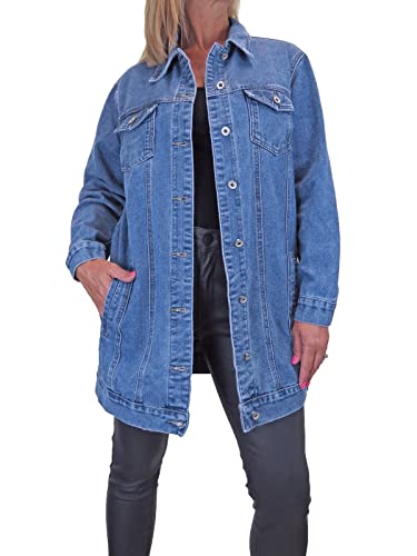 Chaqueta Vaquera Larga De Gran Tamaño Para Mujer Estilo Occidental Azul Medio 38-50 (44) Cover