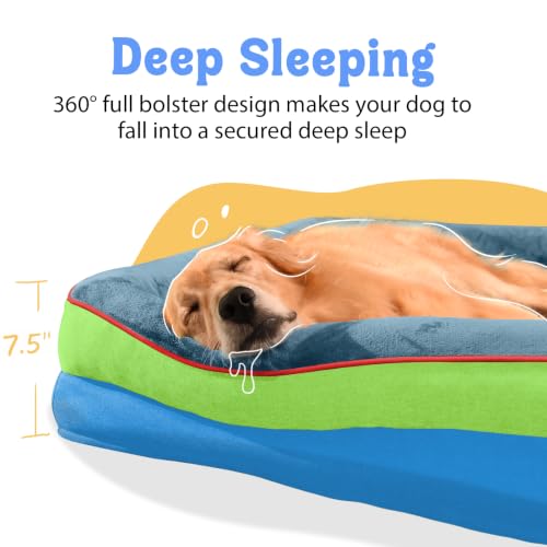 Image of Chez Paw Waterproof Orthopedic XL Dog Bed for Large and Extra Large Dogs | Egg Crate Foam, 4-Sided Bolster Support, Waterproof Liner, Non-Slip Bottom, Machine Washable Cover, 42 x 30 Inch