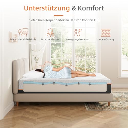 Vesgantti Schaummatratze, ergonomische Matratze Gel-Memoryschaum Matratze mit Abnehmbarer Bezug, Härtegrad H2 & H3 Öko-Tex Zertifiziert (weiß-20CM, 90 x 200cm)