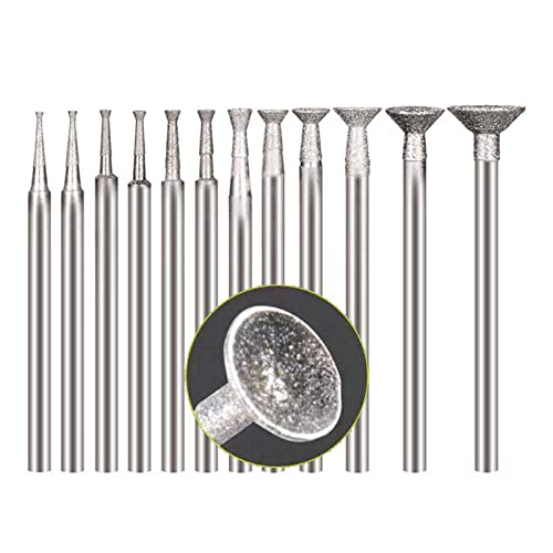 Luo ke 13 Pcs Bowl Shape Diamond Burr Set, 3/32 Inch Shank Stone Carving Bits Diamond Concave Burs Wire Rounder Bits for Rotary Tool