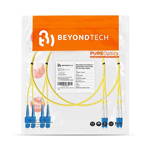 Image of BEYONDTECH 1m (3.28ft) LC to SC Fiber Patch Cable - (2 Pack) UPC Single-Mode Duplex Fiber Optic Cable - 9 /125m core, Compatible with OS1 & OS2 - LSZH PUREOptics Series