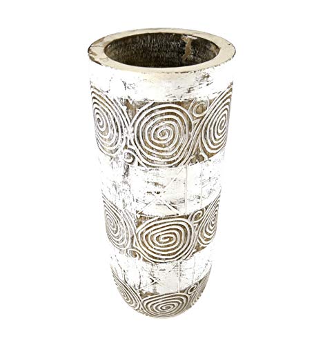 Coco Papaya Portaombrelli o vaso in legno, 50 cm, motivo a spirale, colore: marrone cerusato, bianco