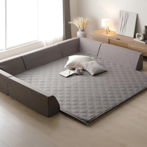 RASIK フロアソファー セット (極厚ラグ185×185cm厚み30mm+U字+I字クッション) グレー 洗える カバー 滑り止め 25D 高反発ウレタン マット Nolphi ノルフィ