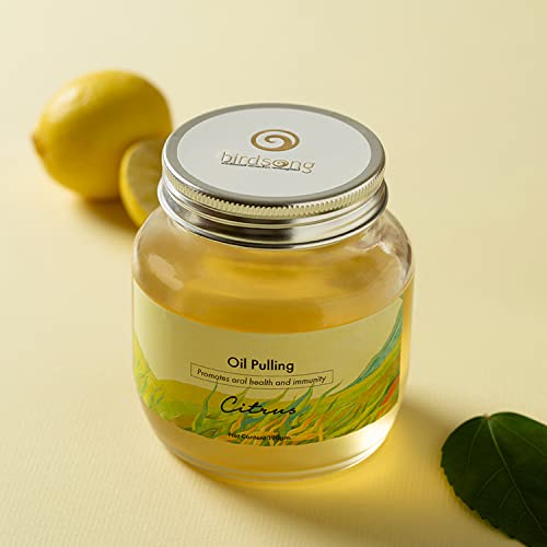 Image of Birdsong Citrus Mouth Pulling Oil 190ml - Fluoride & Alcohol Free - Virgin Coconut & Herbal Oils- Ayurvedic Oral Rinse Mouthwash - Mouth Wash Liquid For Healthy Teeth Gums, Mouth Detox, Fresh Breath