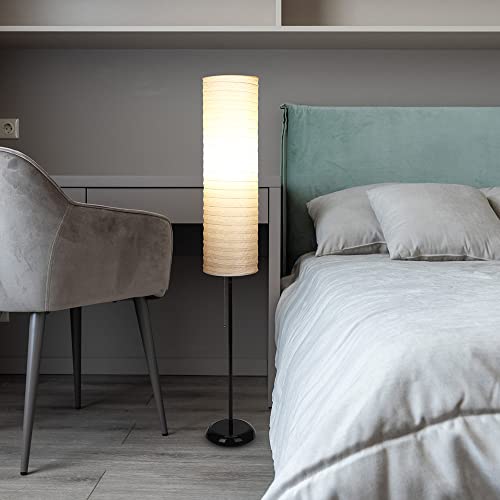 Standing Paper Floor Lamp For Living Room - Modern Standing Lamp For Bedroom 55 Inches Tall Lamp With White Paper Shade, Contemporary Home Decor Stand Up Floor Lamp With 9W Led Bulb #TOP1