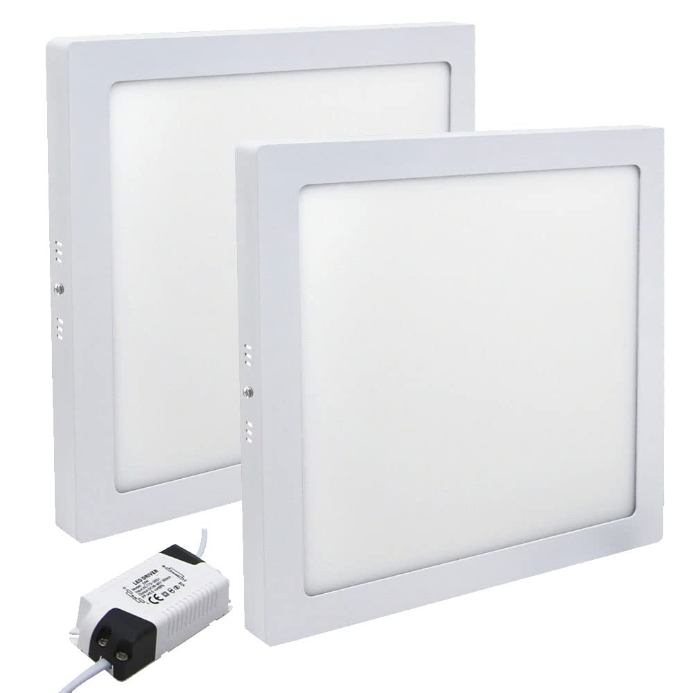 Manningham Lighting LED Ceiling Panel Light – Pack of 2 24W Square Ceiling Surface Mounted Downlight 300x300mm - Energy-Saving Cool White 6500K Panel Light for Offices, Homes, Shops, and Hotels