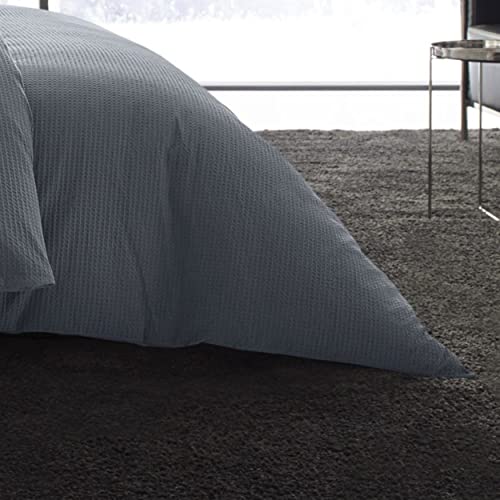 Vera Wang - Queen Duvet Cover Set, Soft Cotton Bedding Set with Matching Shams, Button Closure, Chic Room Essentials (Waffle Pique Midnight, Queen) - Thumbnail 3