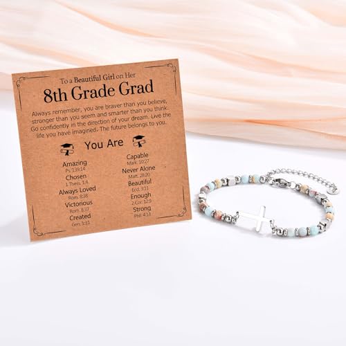 Image of Graduation Gifts for Her- Class of 2026 Primary Middle High School College Grad Gift, Adjustable Stainless Steel Beaded Cross Bracelet for Girls & Women
