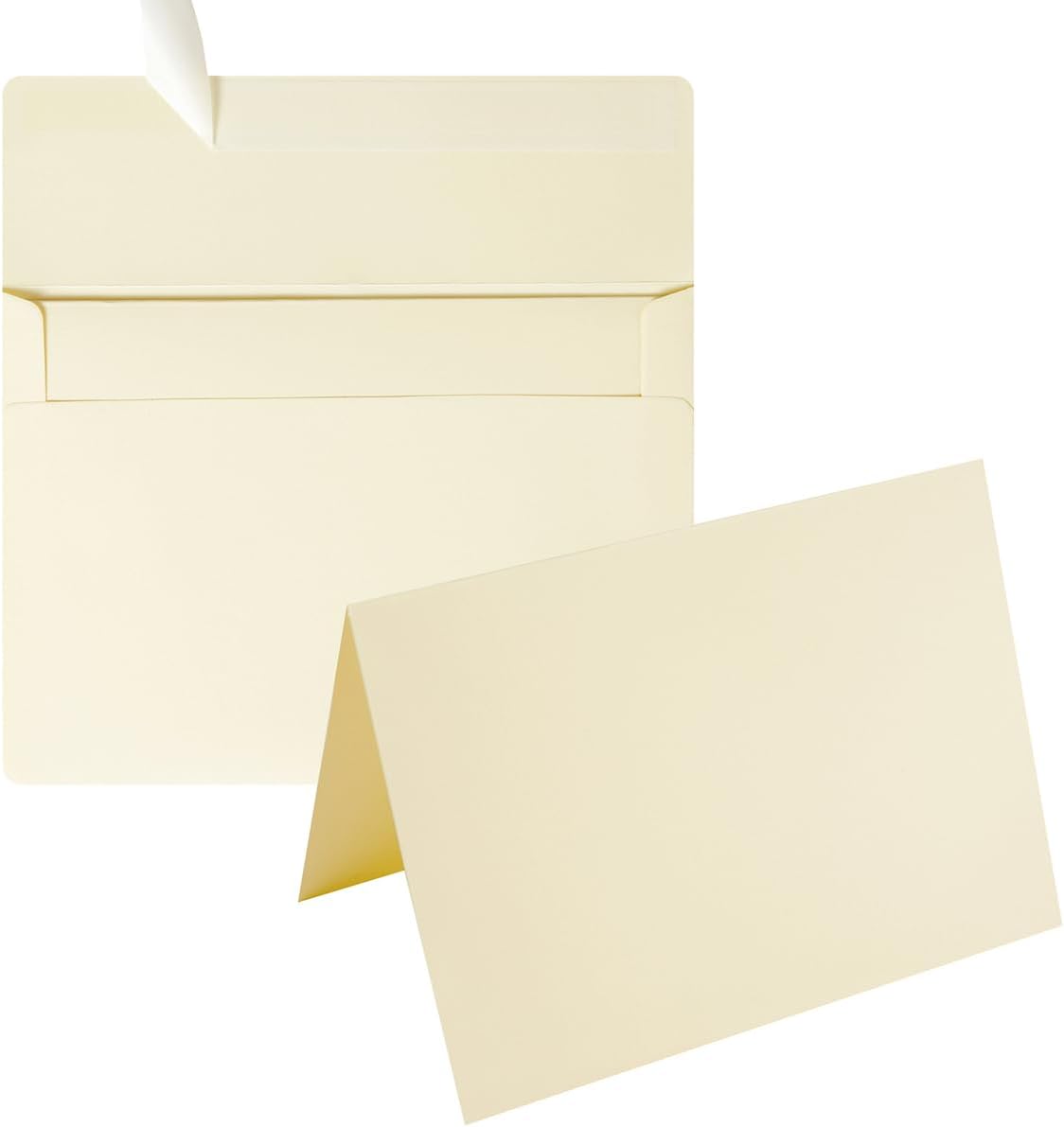 Wishop 50 Pack Self-Adhesive Envelopes with Fold Cards for Wedding Invitations, Greeting Cards, Baby Shower, Letter Mailing (Cream Color, 5x7) 5x7 Cream Color