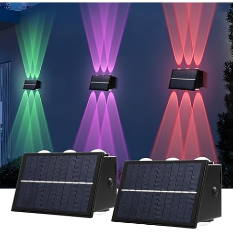 INSDEA 2PCS Solar Wall Lights Outdoor Dusk to Dawn, 7 Color RGB Gradient Solar Lights for Outside Waterproof, Up and Down Lighting Solar Fence Lights Outdoor for Garden Patio Yard Porch Decorative Cover