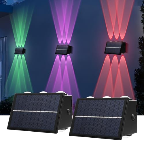 INSDEA 2PCS Solar Wall Lights Outdoor Dusk to Dawn, 7 Color RGB Gradient Solar Lights for Outside Waterproof, Up and Down Lighting Solar Fence Lights Outdoor for Garden Patio Yard Porch Decorative