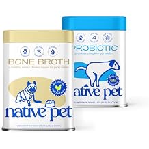 Native Pet Chicken Bone Broth for Dogs 5.7 Oz. & Probiotic for Dogs 4.1 Oz. - Pet Food Topper for Picky Eaters and Probiotic + Prebiotic + Bone Broth Powder for Healthy Digestion