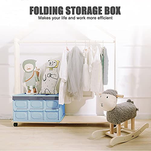 Lidded Storage Bins 2 Pack 30L Collapsible Storage Box Crates Plastic Tote Storage Box Container Stackable Folding Utility Crates For Clothes, Toy, Books ,Snack, Shoe, And Grocery Storage Bin-Blue #TOP7
