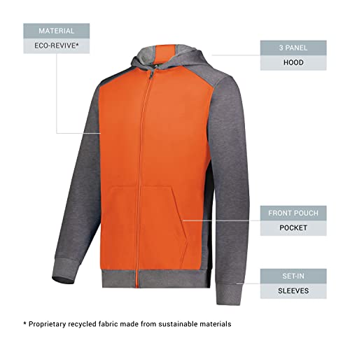 Augusta Sportswear Boys' Youth Three-Season Fleece Full Zip Hoodie, Orange/Carbon Heather, Large4