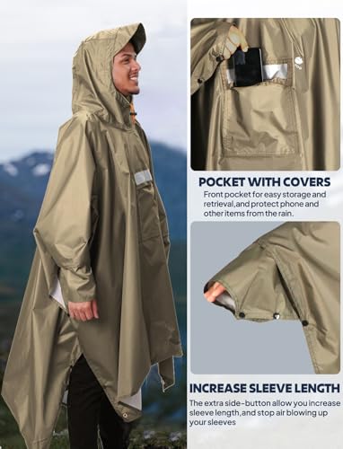 Image of ANYOO Hooded Rain Poncho for Adults Waterproof Lightweight Rain Coat for Men Women Reusable Rain Jacket for Emergency Outdoor