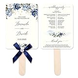 DORIS HOME Blue Wedding Program Fan Personalized 50pcs 5