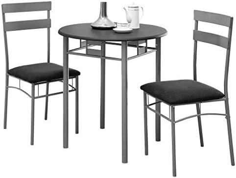 Monarch Specialties 3095 Table, 3pcs, Small, 30" Round, Kitchen, Metal, Laminate, Black, Grey, Contemporary, Modern Dining Set, 30" L x 30" W x 30" H