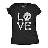 Womens Love Skull T Shirt Funny Skeleton Bones Halloween Party Graphic Tee Funny T Shirts Halloween Tops for Women Women's Novelty Tees Black S