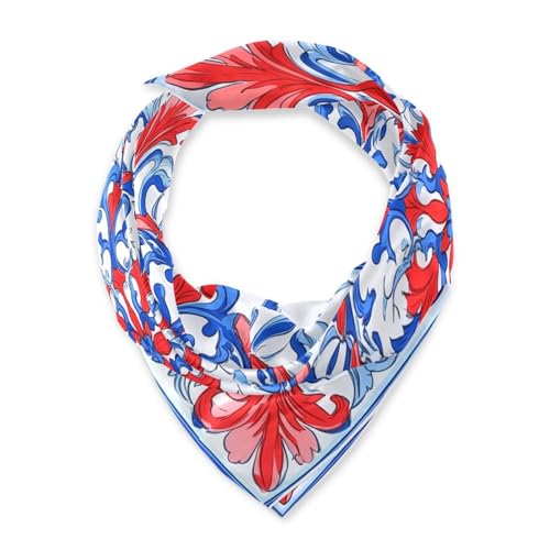 Vintage Flower Pattern Red and Blue silk scarf pashminas elegant silk scarf neck scarf for women for evening bufandas para mujer para frio2