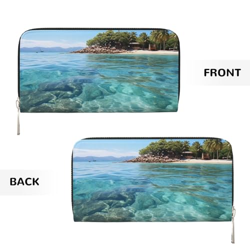 Pu Leather Wallet For Women Girl, Zip Around Credit Card Holder Fiji Island And Clear Sea Long Wallet Clutch Purse Waterproof Travel Handbag2