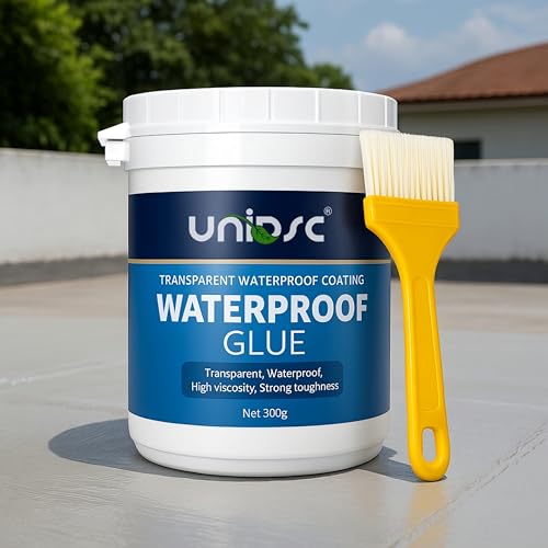 Image of UNIDSC Transparent Waterproof Glue with Brush, 300 gm Pack of 1 Transparent Glue for Roof Leakage, Crack Seal, Water Leakage Solution, Waterproofing for Pipe, Wall, Tiles