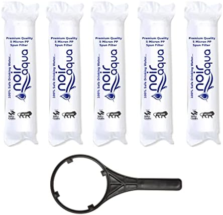 Noir Aqua 5pcs PP Spun Filter/Cartridge with Spanner for All Types RO Water purifiers (10 Inch, 5 Micron) | RO Water Purifier Cartridge,RO Spun Filter Cartridge Sponge Replacement Water Filter Candle