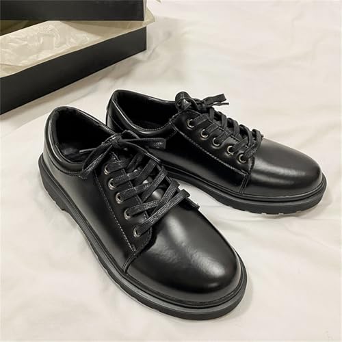 Men's Genuine Leather Lace-Up Chunky Heel Platform Oxfords Non-Slip Lug Sole Round Toe Soft Lining Business Casual Dress Shoes for Wedding Party Business Formal Work4