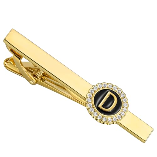 HAWSON 2.2 Inch Tie Clips for Men 18K Gold Color (A-Z Initial) for Men's Fashion Accessories Wedding Day Wearing,Men’s Jewelry or Gifts for Him,Birthday Anniversary