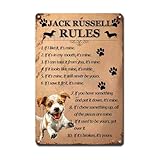 Ymyoo Metal Sign Tin Sign Vintage Wall Art Jack Russell Rules Tin Sign Garden Gift for Bar 8×12 Inches