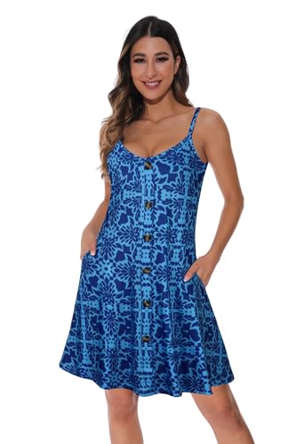 Image of JOELLYUS Summer Dresses for Women Spaghetti Strap Button Down Casual Sundress Beach Cover Up Dress with Pockets 2026