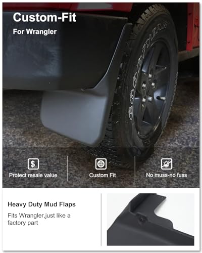 Image of Kiwi Master Mud Flaps for 2007-2018 Jeep Wrangler JK (Not Fits Rubicon Off Road Bumpers), OEM Replacement # 82210232 82210233, Heavy Duty Mud Guards, Front & Rear Splash Guards, 4 Pcs Set