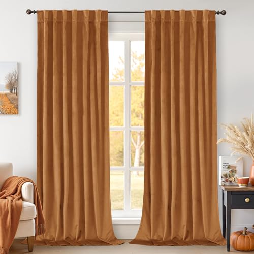 BGment Burnt Orange Velvet Curtains 84 inches 2 Panels - Luxury Blackout Thermal Insulated Super Soft Fall Decor Window Curtains for Bedroom Living Room with Rod Pocket and Back Tab, 52 x 84 Inch