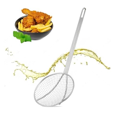 RED MOUNTAIN VALLLEY 6-Inch Round Wire Skimmer, 13 Inch Long,Sturdy Stainless Steel, Nickel Plated Handle - Kitchen Utensils, Food Strainers, Skimmers, Spoons, for Turkey, Fries, Vegetables Cover