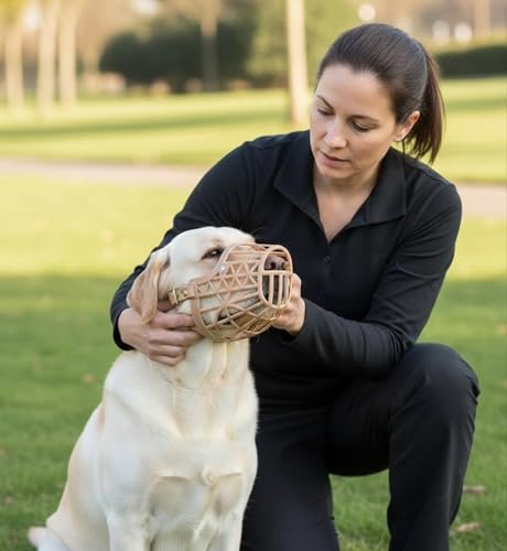 Image of Adjustable Breathable Basket Dog Muzzle for Medium & Large Dogs | Anti-Biting & Safe Guard | Lightweight, Durable & Skin-Friendly Dog Muzzle for Training & Walking (6 No.) Weight-28 to 40kg.