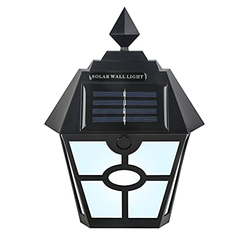 Solar-Wandleuchten für den Außenbereich, LED-Zaunleuchten, wasserdichte Außenbeleuchtung für Deck, Zaun, Terrasse, Haustür, Treppe, Landschaft, Hof und Auffahrt, Kaltweiß (Schwarz) Cover