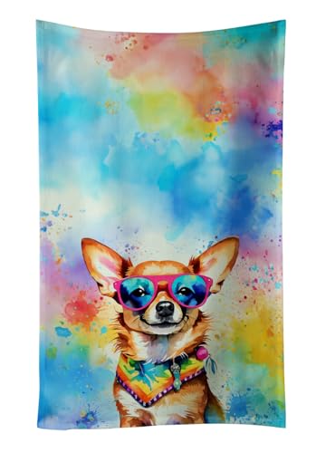 Caroline's Treasures DAC2489KTWL Chihuahua Hippie Dawg Kitchen Towel Dish Cloths Guest Hand Towel Decorative Bathroom Towel for Face,Tea, Dishcloth, Kitchen and Bath