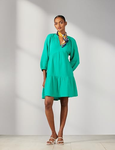 Image of Gap Women Regular Fit Tiered Mini Belted Gauze Casual Dress
