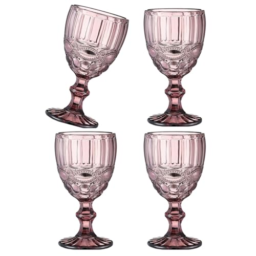 BRABOSTON Juego de 4 vasos de agua, jugos, copas de champán, elegantes cristalería para bebidas en casa, comedor y eventos, cristalería en relieve