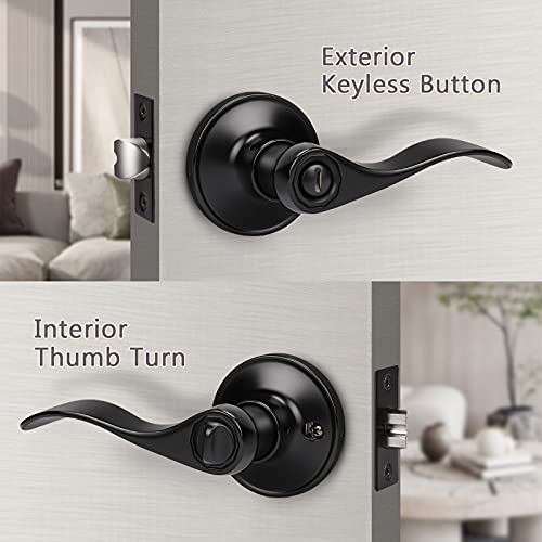 Knobwell 8 Pack Matte Black Door Knobs Interior For Bedroom/Bathroom Privacy Door Handle Levers With Thumb Turn Lock, Reversible For Right Or Left #TOP1