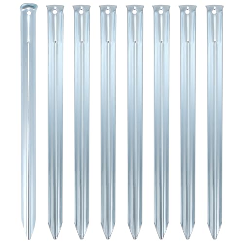 QWORK® 8X Metall Zelt-Heringe 30 x 2 cm - Halbrunde Robuste Erdnägel für Camping und Outdoor - Ideal für Normalen Boden - Mit Loch für Heringzieher