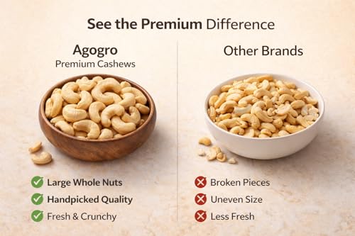 Image of Avogro Premium Whole Pure Cashew Nuts 1KG | Natural and Unsalted Kaju Ideal for Dieting, Snacking, Cooking, and Baking | Protein Rich Kajau Dry Fruits Perfect for Gift | Jar Pack Of 1