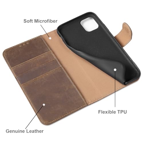 Étui portefeuille iPhone 11 Lensun marron rétro en cuir véritable - 3