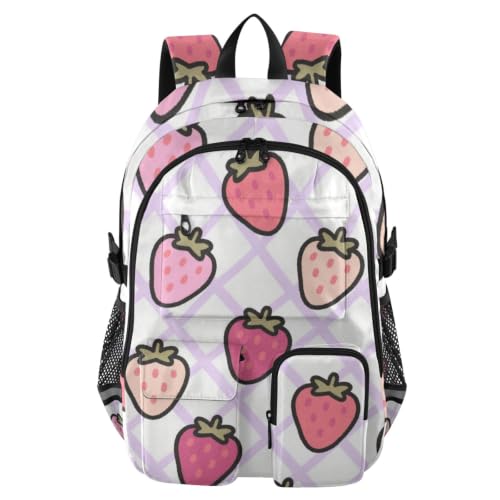 Mochilas escolares para adolescentes con diseño morado de rayas y espacio para laptop