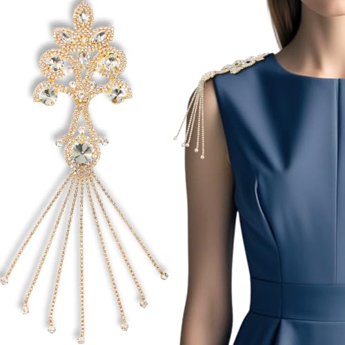 PEARLY JUN Rhinestone Applique Patches Gold Diamond Epaulettes Shoulder