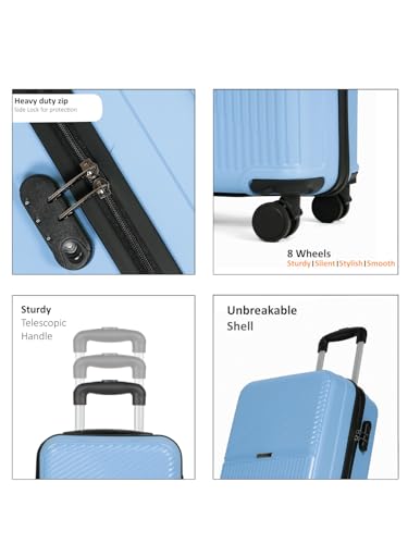 Image of Teakwood Small Size 8 Wheels Trolley Bag, Hard Cabin with Zipper Closure, Adjustable Push Button & Cross Side Strap, Number Lock System 360 Degree (Small, Powder Blue)
