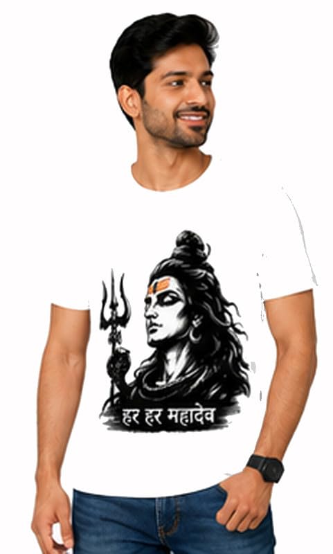 mr fix Men's Har Har Mahadev Kanwar Yatra T-Shirt | Lord Shiva Print Round Neck Half Sleeve, Graphic Tee for Sawan, Kawad Yatra & Mahakal Devotees,-picture-21