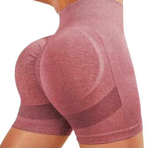 WUSQHY Womens Bike Shorts Women's Athletic Shorts, Solid Color, High-Waisted Cycling Sportswear-Pink-L55-62.5Kg